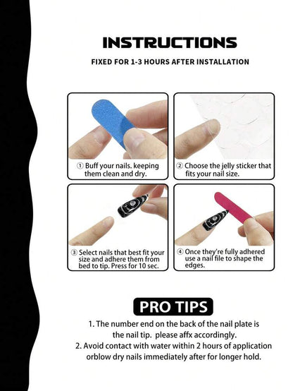 24pcs Long Pointed Handmade Press On Nails, Asymmetric Transparent Black Line Y2K Design, Glossy Nail Set With Glue & File For Party Daily Wear