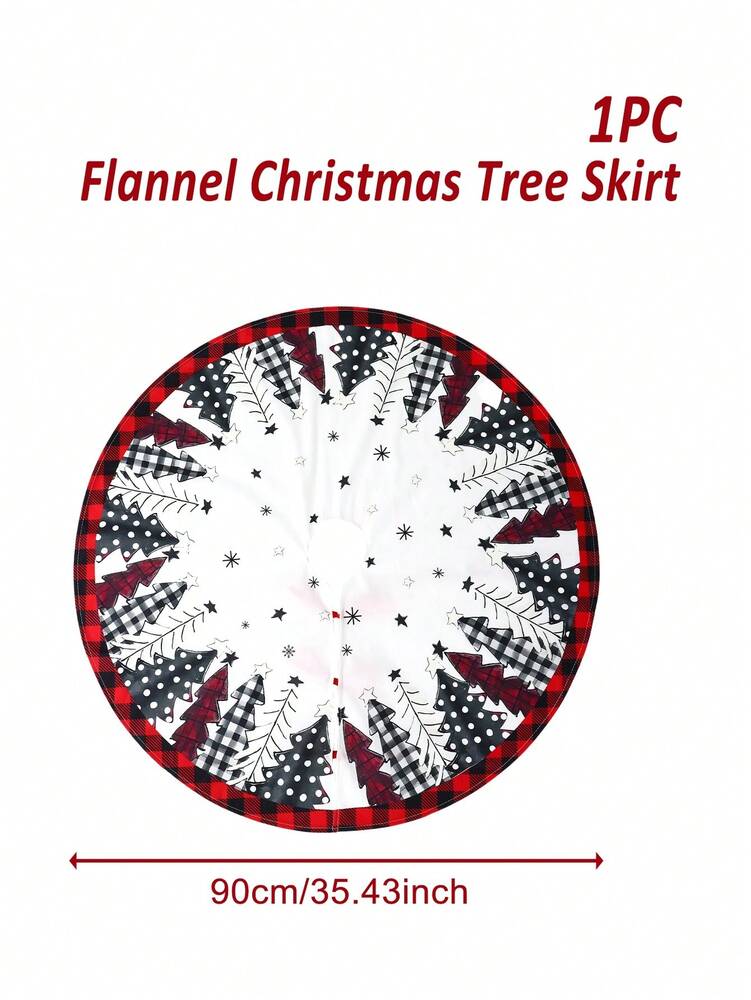 Red & Black Plaid Christmas Tree Skirt, Snowflake Pattern Round Tree Mat, Soft Decorative Base Cover for Living Room & Winter Holiday Home Decor