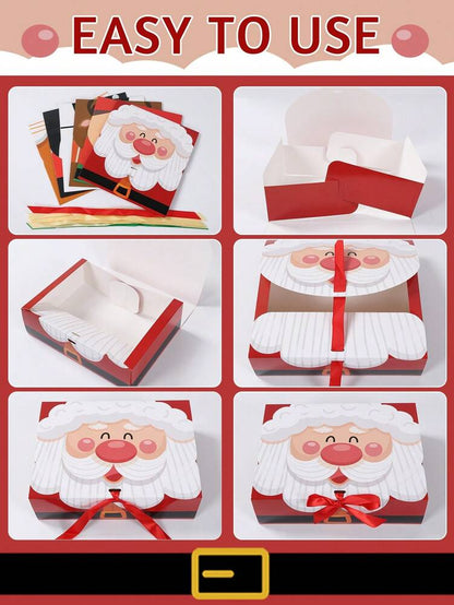 6pcs Christmas Gift Boxes with Ribbons, Santa Snowman & Reindeer Designs for Holiday Treats, Seasonal Packaging & Winter Home Decor