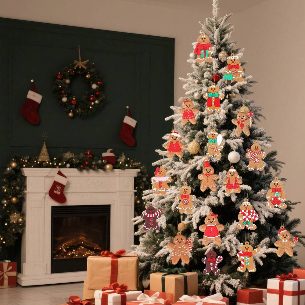 20pcs Gingerbread Ornaments for Christmas Tree, Cute Gingerbread Man Holiday Decorations for Tree & Home Decor