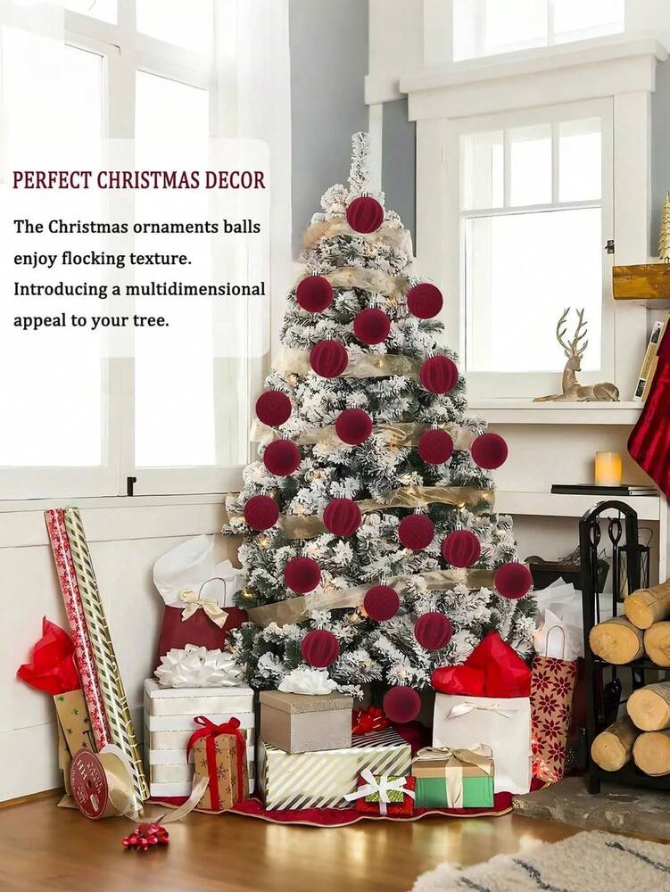 16pcs Velvet Christmas Ball Ornament Set, 2.8" Shatterproof Decorative Foam Spheres, Elegant Holiday Tree Decorations for Home Decor