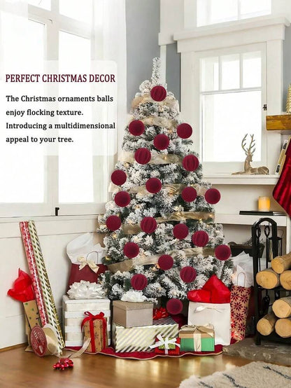 16pcs Velvet Christmas Ball Ornament Set, 2.8" Shatterproof Decorative Foam Spheres, Elegant Holiday Tree Decorations for Home Decor