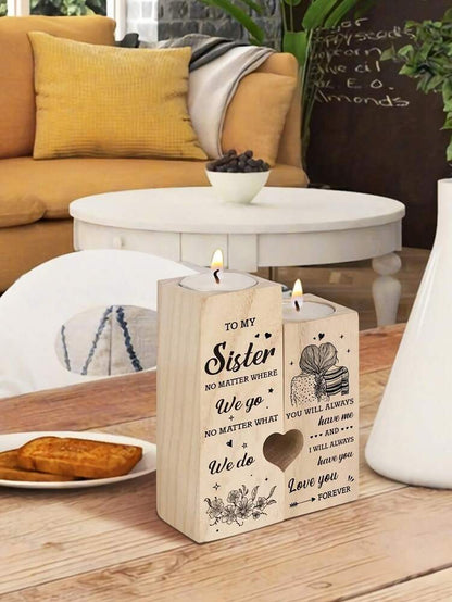 Heart-Shaped Candle Holder with Engraved Sister Message, Decorative Sentimental Ornament (Candle Not Included)