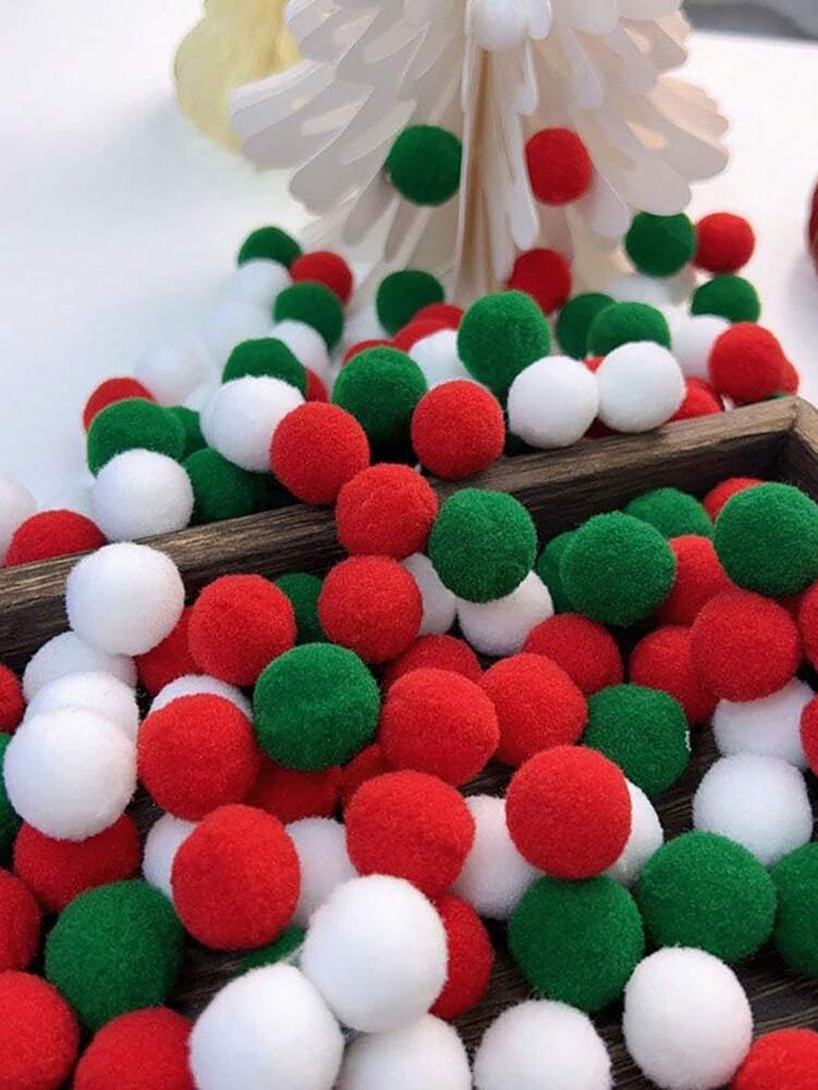 100pcs Red Green White Christmas Pom Poms, Festive Craft Supplies for DIY Projects, Gift Wrapping, and Christmas Ornaments Decoration