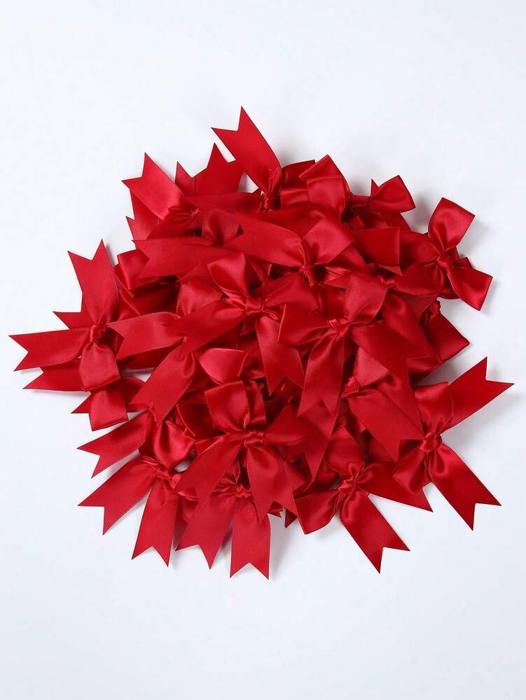 50pcs Red Satin Ribbon Bows, Small Bowknots for DIY Crafts, Gift Wrapping, Baking & Decorative Holiday Projects