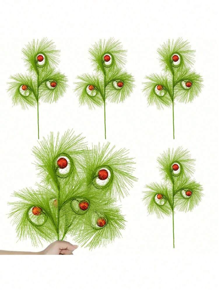 20pcs Christmas Elf Twig Set, Green & Red Artificial Branches with Flashing Orbs for DIY Christmas Tree Toppers, Garlands & Holiday Decor