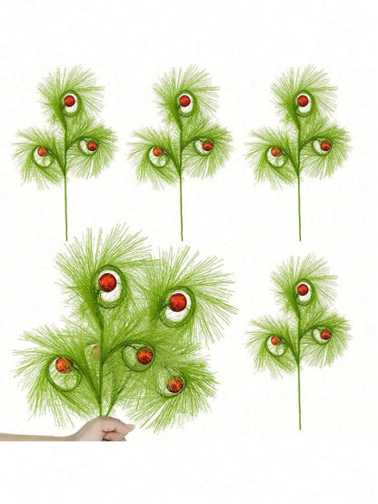 20pcs Christmas Elf Twig Set, Green & Red Artificial Branches with Flashing Orbs for DIY Christmas Tree Toppers, Garlands & Holiday Decor