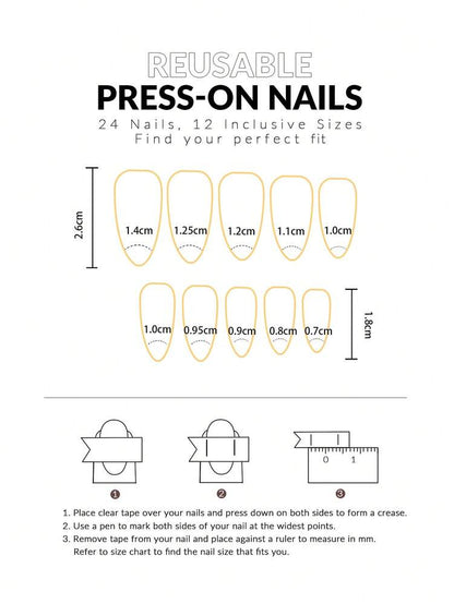 24pcs Long Almond Press On Nails, French Tips With Bow And Star Decor, Elegant Full Cover Acrylic Nails With Tape & File For Women Girls