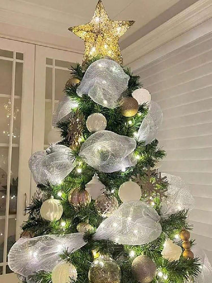 10 Yards Christmas Glitter Mesh Ribbon Roll, Shimmering DIY Craft Material for Gift Wrapping, Flower Bows, and Holiday Wreath Decorations