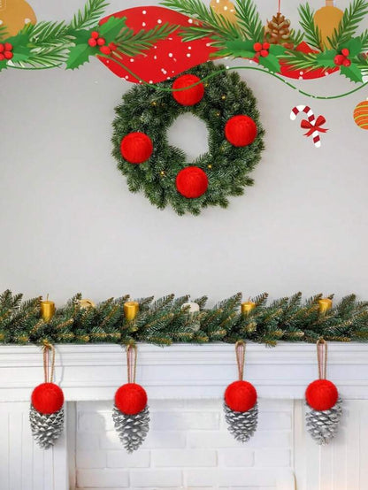 12pcs Red Fluffy Christmas Ball Ornament Set, Soft Faux Fur Tree Decorations for Home, Fireplace or Party Holiday Décor