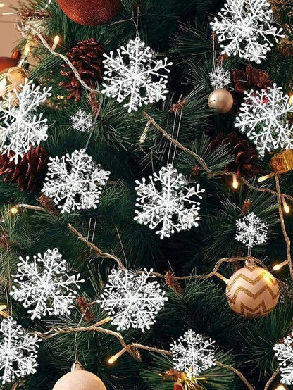 30pcs Artificial White Snowflake Christmas Tree Decorations, Hanging Winter Ornaments for Christmas Trees & Holiday Home Decor