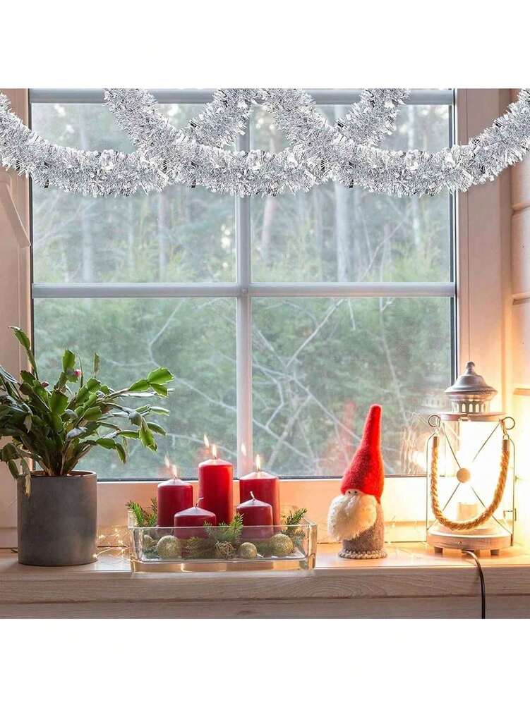 Metallic Tinsel Garland for Christmas, 1–2 Piece Shiny Glitter Streamer Decoration, Long Hanging Ornament for Trees, Parties, and Weddings