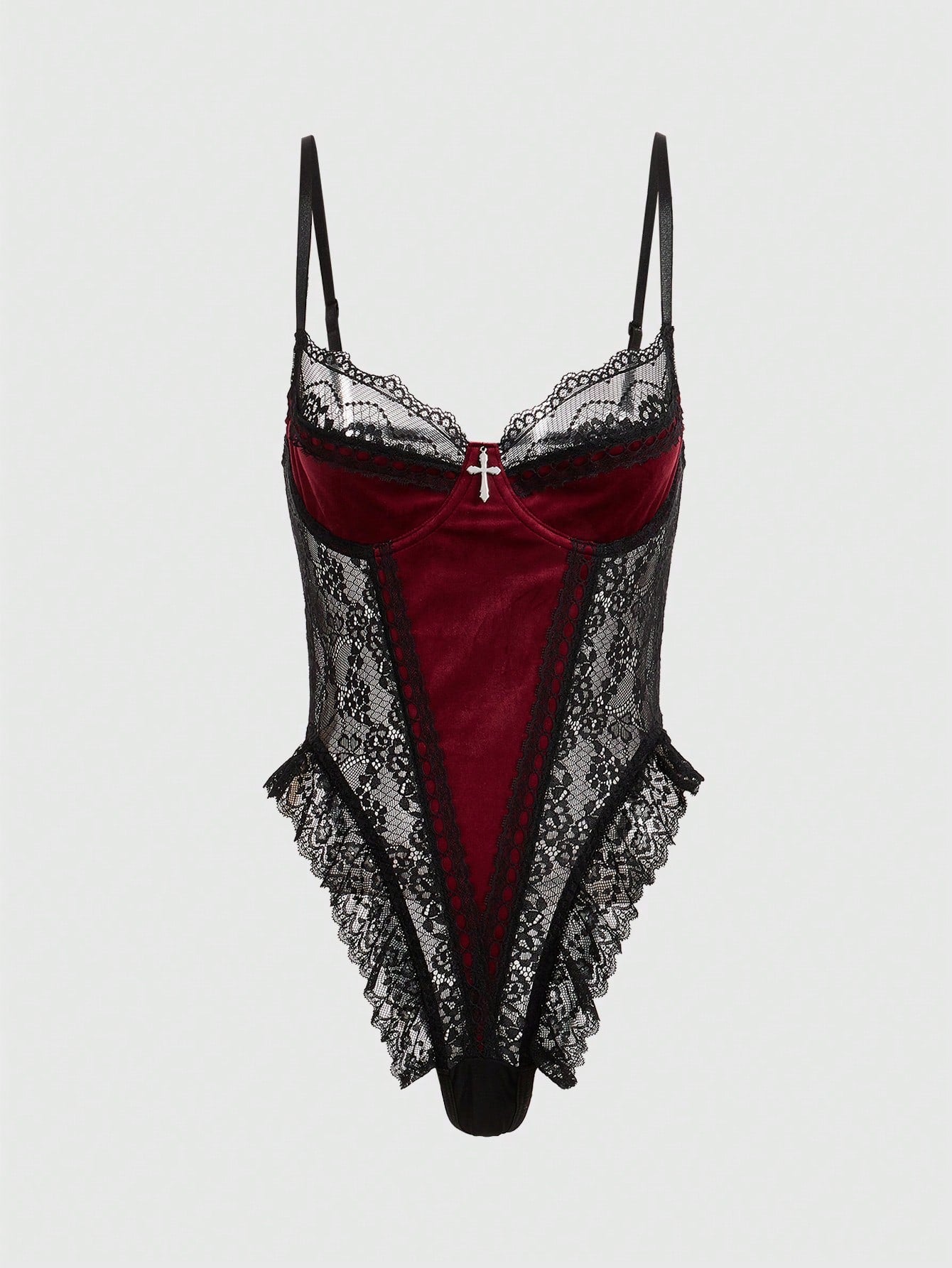 Goth Contrast Lace Sexy Bodysuit Lingerie