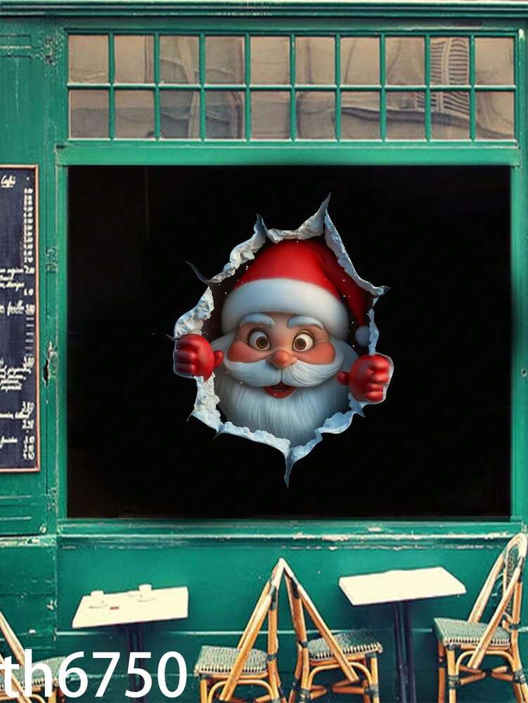 3D Santa Claus Wall Decal Sticker, DIY Breakthrough Vinyl Mural, Removable Christmas Decoration for Home, Office, or Holiday Party Background Decor