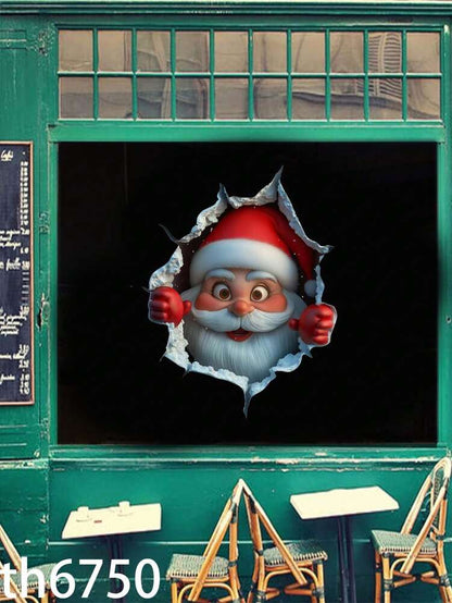 3D Santa Claus Wall Decal Sticker, DIY Breakthrough Vinyl Mural, Removable Christmas Decoration for Home, Office, or Holiday Party Background Decor