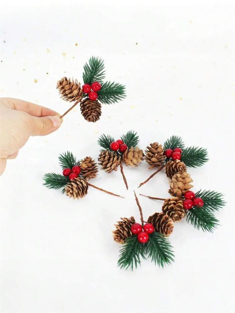 20pcs Artificial Red Berry Pine Branches, Pinecones and Berries Stems for DIY Wreaths, Garlands, Centerpieces, and Holiday Party Decor
