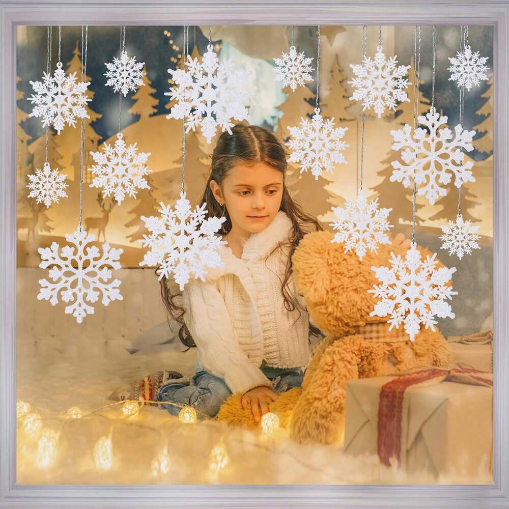 36pcs Plastic White Snowflake Ornaments, Durable Christmas Hanging Decorations, Elegant Winter Decor for Trees, Windows, and Festive Home Ambience