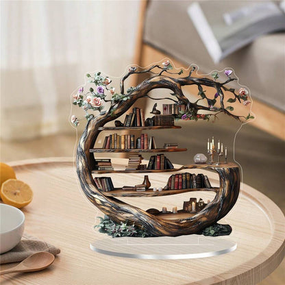 2D Tree of Life Acrylic Decor with Wooden Base, Modern Forest Desktop Ornament & Organizer for Living Room, Office or Bedroom, Unique Gift Idea (1pc)