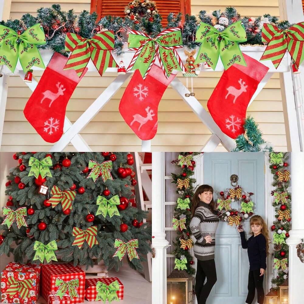 6-Piece Red and Green Christmas Ribbon Set, Large Decorative Wreath and Tree Ribbons for Gift Wrapping, Holiday Crafts, and Outdoor Christmas Decor