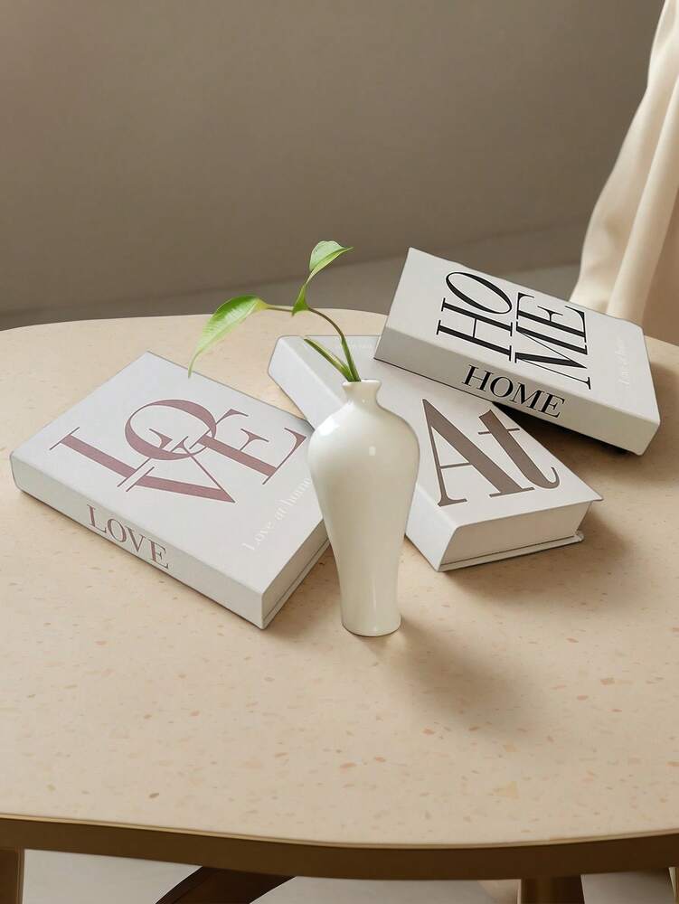3pcs LOVE AT HOME Decorative Books Set, Stylish Faux Book Ornaments for Coffee Table, Shelf or Office Decor, Creative Living Room Display Props
