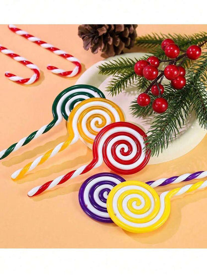 5pcs 5-Inch Christmas Candy Ornaments, Red and White Lollipop Decorations, Fun Hanging Props for Christmas Trees, Fireplaces, and Holiday Scenes