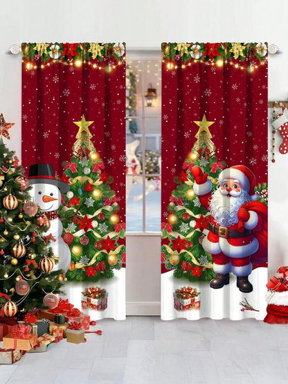Santa Claus & Snowman Christmas Curtain Valance, 1–2 Piece Polyester Window Decor with Rod Pocket for Kitchen, Living Room or Bedroom