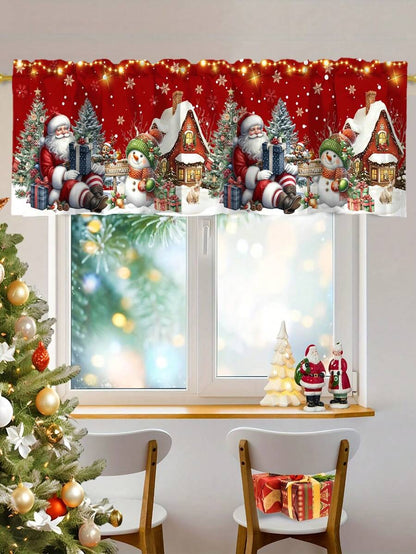 Santa Claus & Snowman Christmas Curtain Valance, 1–2 Piece Polyester Window Decor with Rod Pocket for Kitchen, Living Room or Bedroom