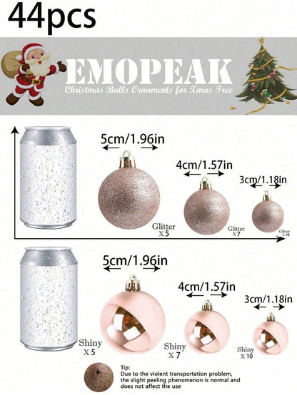 44-Piece Christmas Ball Ornament Set, Shatterproof Hanging Baubles for Christmas Tree, Wedding or Office Decor, Multi-Size Holiday Decorations