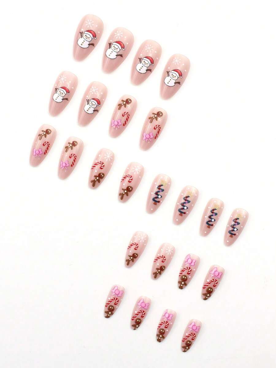 24pcs Almond Christmas Press On Nails, Red Santa Hat Short False Nails, Holiday Nail Set For Women, Office, Date, Party & Everyday Wear