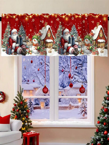 Santa Claus & Snowman Christmas Curtain Valance, 1–2 Piece Polyester Window Decor with Rod Pocket for Kitchen, Living Room or Bedroom
