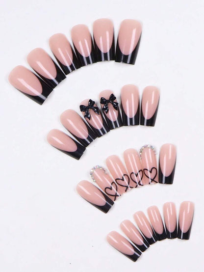 24pcs Long Ballet Christmas Press On Nails, White Snowflakes And Gingerbread Bow Design, 3D Acrylic False Nails For Women Holiday Gift