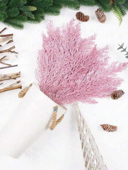 20pcs Glitter Cedar Pine Needles with Sequins, Artificial Blue and Pink Leaves for DIY Garlands, Wedding Bouquets, and Winter Holiday Home Decor