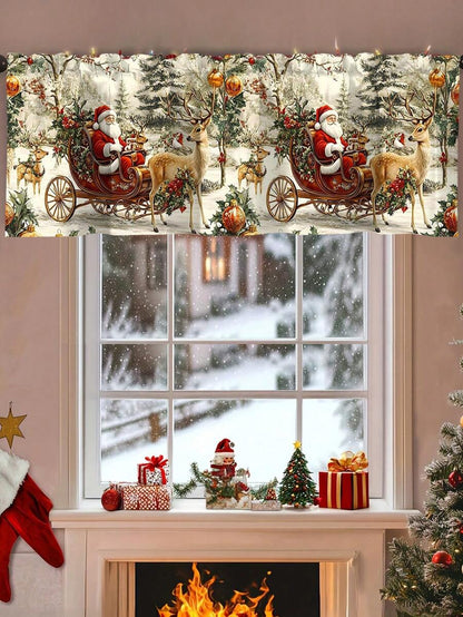 Santa Claus & Snowman Christmas Curtain Valance, 1–2 Piece Polyester Window Decor with Rod Pocket for Kitchen, Living Room or Bedroom