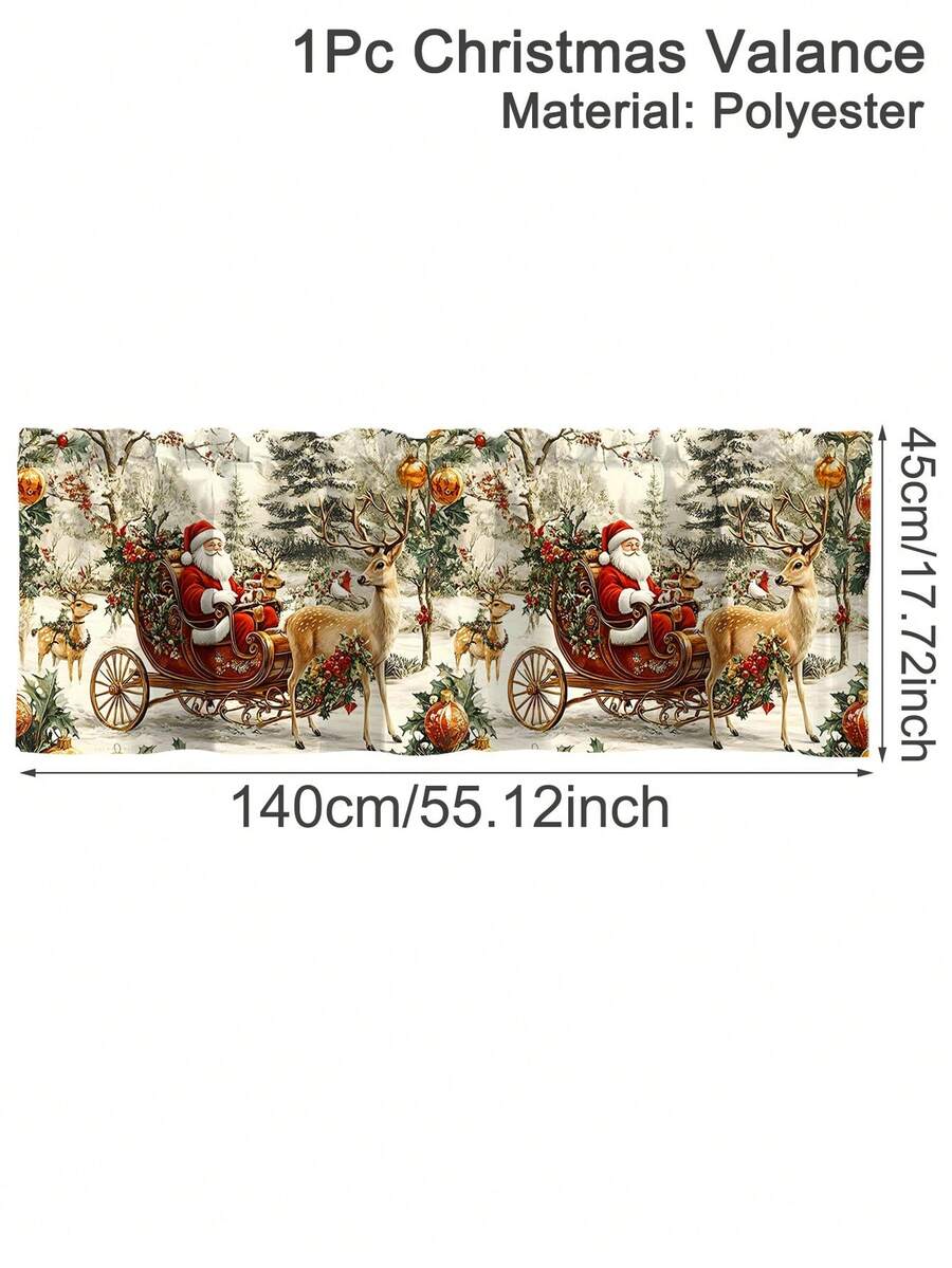 Santa Claus & Snowman Christmas Curtain Valance, 1–2 Piece Polyester Window Decor with Rod Pocket for Kitchen, Living Room or Bedroom