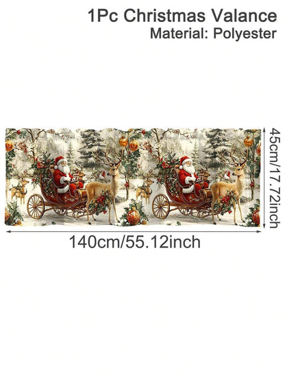 Santa Claus & Snowman Christmas Curtain Valance, 1–2 Piece Polyester Window Decor with Rod Pocket for Kitchen, Living Room or Bedroom