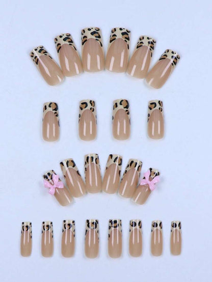 24pcs Long Ballet Christmas Press On Nails, White Snowflakes And Gingerbread Bow Design, 3D Acrylic False Nails For Women Holiday Gift