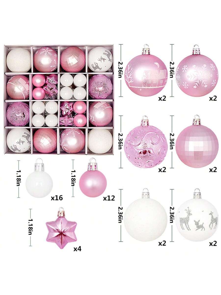 44pcs Sequined Christmas Tree Ball Ornaments, Glitter Decorative Holiday Tree Baubles, Perfect for Christmas Parties and Home Decoration