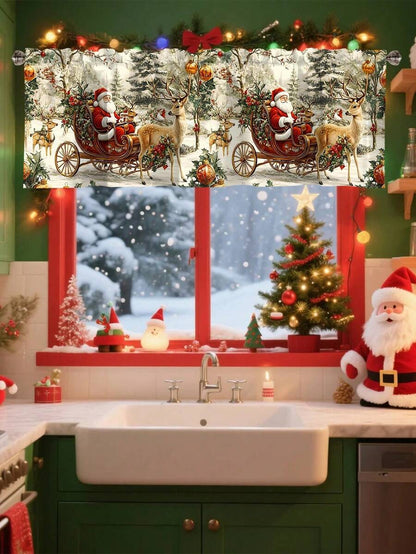 Santa Claus & Snowman Christmas Curtain Valance, 1–2 Piece Polyester Window Decor with Rod Pocket for Kitchen, Living Room or Bedroom