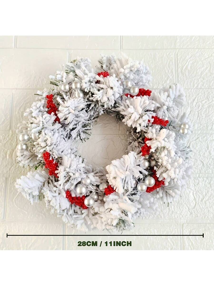 Christmas Candle Ring Holder with Red Flowers, Gold Berries & Greenery, Holiday Table Centerpiece