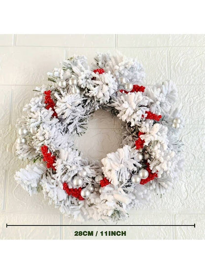 Christmas Candle Ring Holder with Red Flowers, Gold Berries & Greenery, Holiday Table Centerpiece