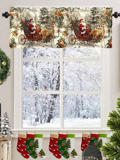 Santa Claus & Snowman Christmas Curtain Valance, 1–2 Piece Polyester Window Decor with Rod Pocket for Kitchen, Living Room or Bedroom