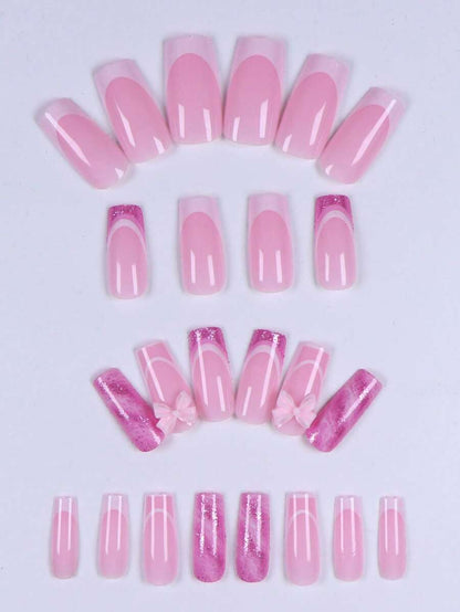 24pcs Long Ballet Christmas Press On Nails, White Snowflakes And Gingerbread Bow Design, 3D Acrylic False Nails For Women Holiday Gift