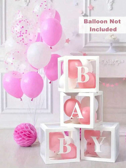8pcs Transparent Baby Shower Boxes Set, 25cm Letter Balloon Boxes for Gender Reveal Party, Baby Boy or Girl Shower Decorations and Photography Props