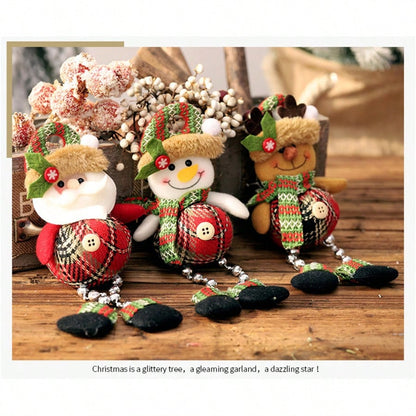 3pcs Felt Christmas Hanging Ornaments, Plaid Bead Leg Pendants with Cute Cartoon Designs, Perfect for Tree, Window, and Home Holiday Decorations