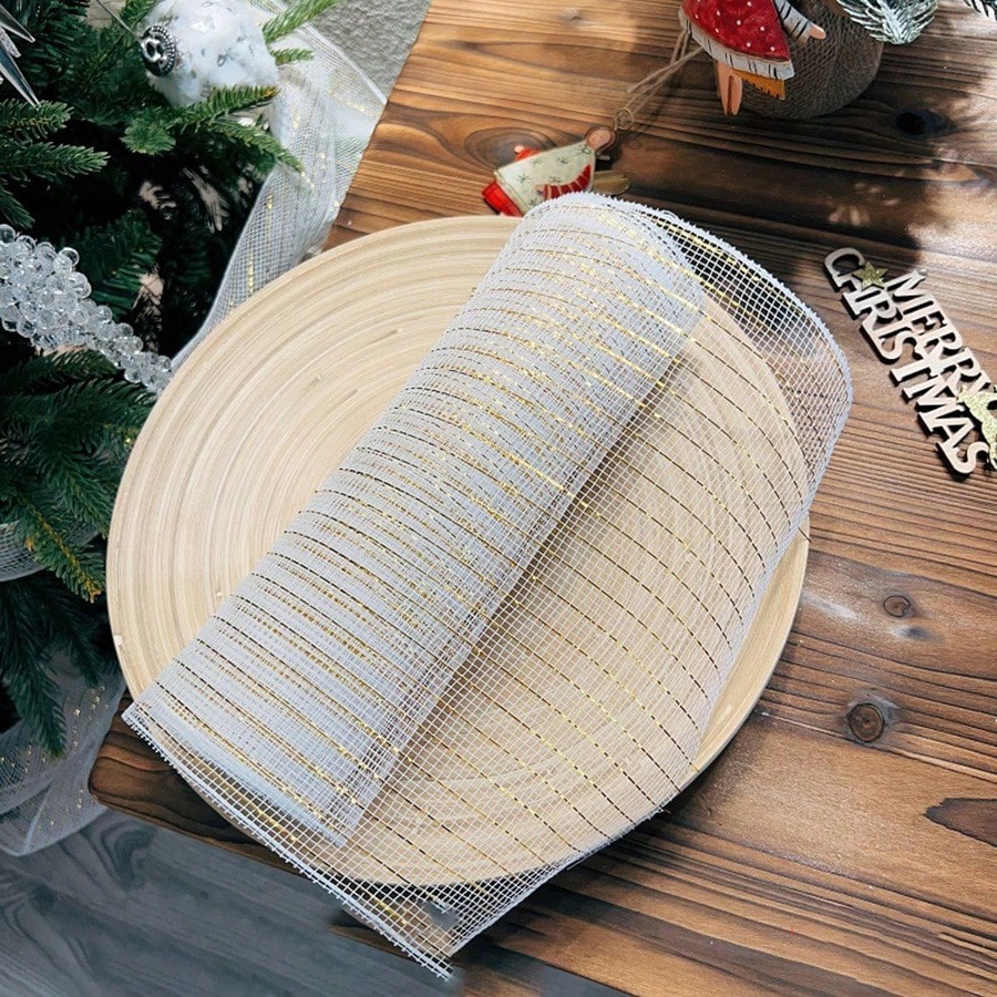 9m Christmas Mesh Ribbon Roll, Decorative Holiday Mesh for Tree, Wreaths, Gift Wrapping & DIY Crafts, Festive Party & Home Decor