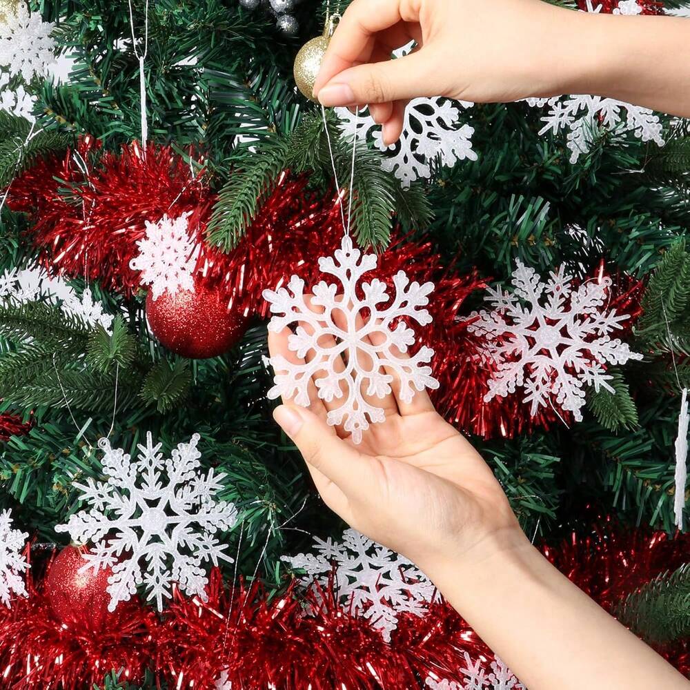 36pcs Plastic White Snowflake Ornaments, Durable Christmas Hanging Decorations, Elegant Winter Decor for Trees, Windows, and Festive Home Ambience