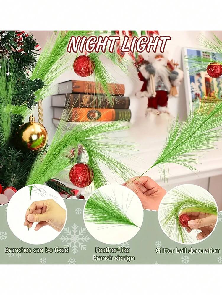 20pcs Christmas Elf Twig Set, Green & Red Artificial Branches with Flashing Orbs for DIY Christmas Tree Toppers, Garlands & Holiday Decor