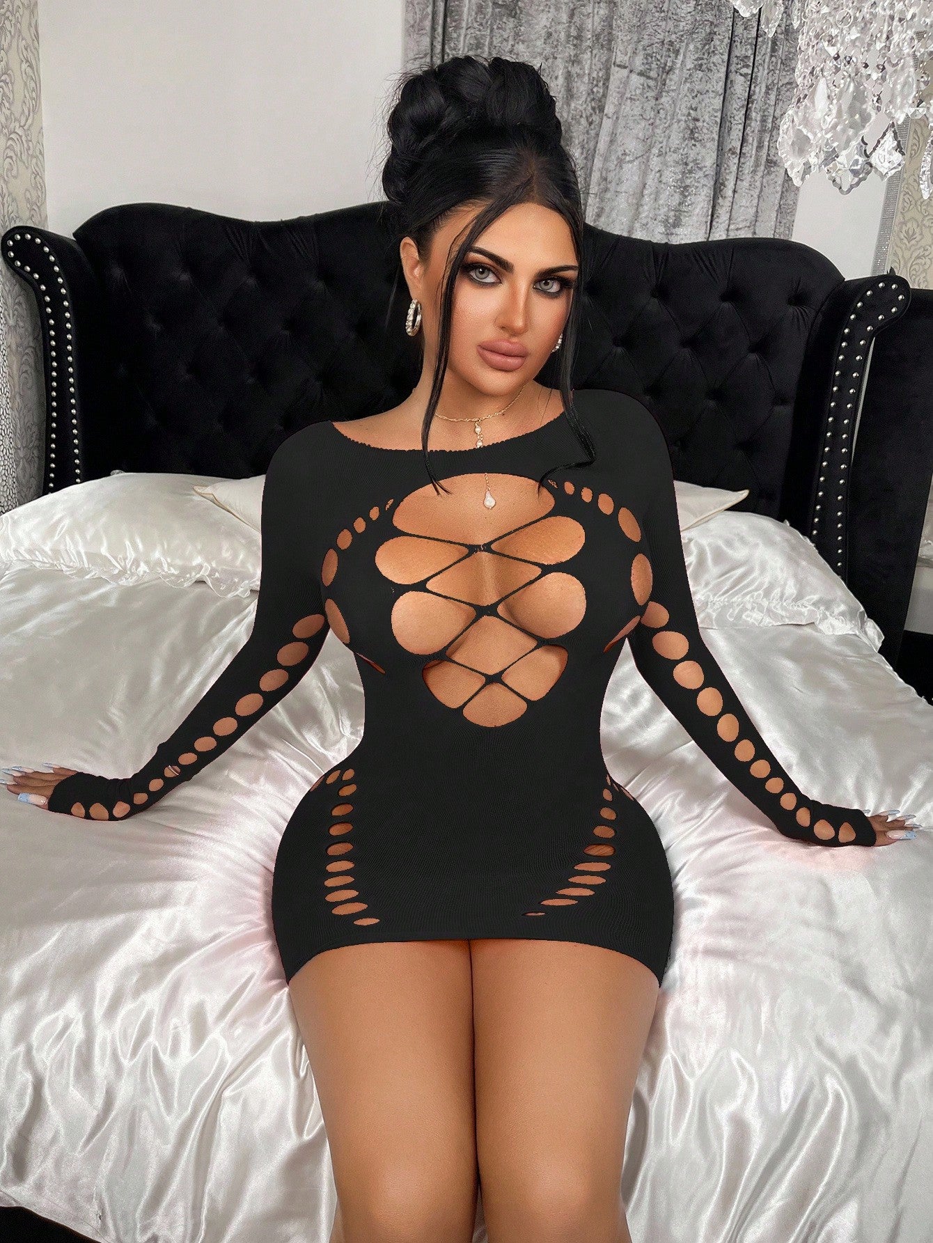 Semi-Sheer Fishnet Bodycon Dress for Party Nightclub and Beach