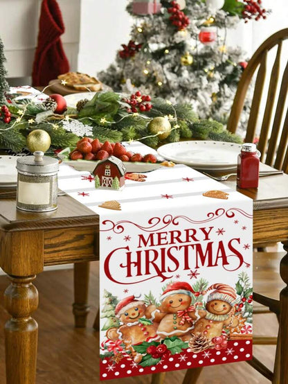 Gingerbread Man Christmas Table Runner, 35x180cm Polyester Holiday Table Flag, Festive Dining Room Décor for Christmas & Winter Home Use