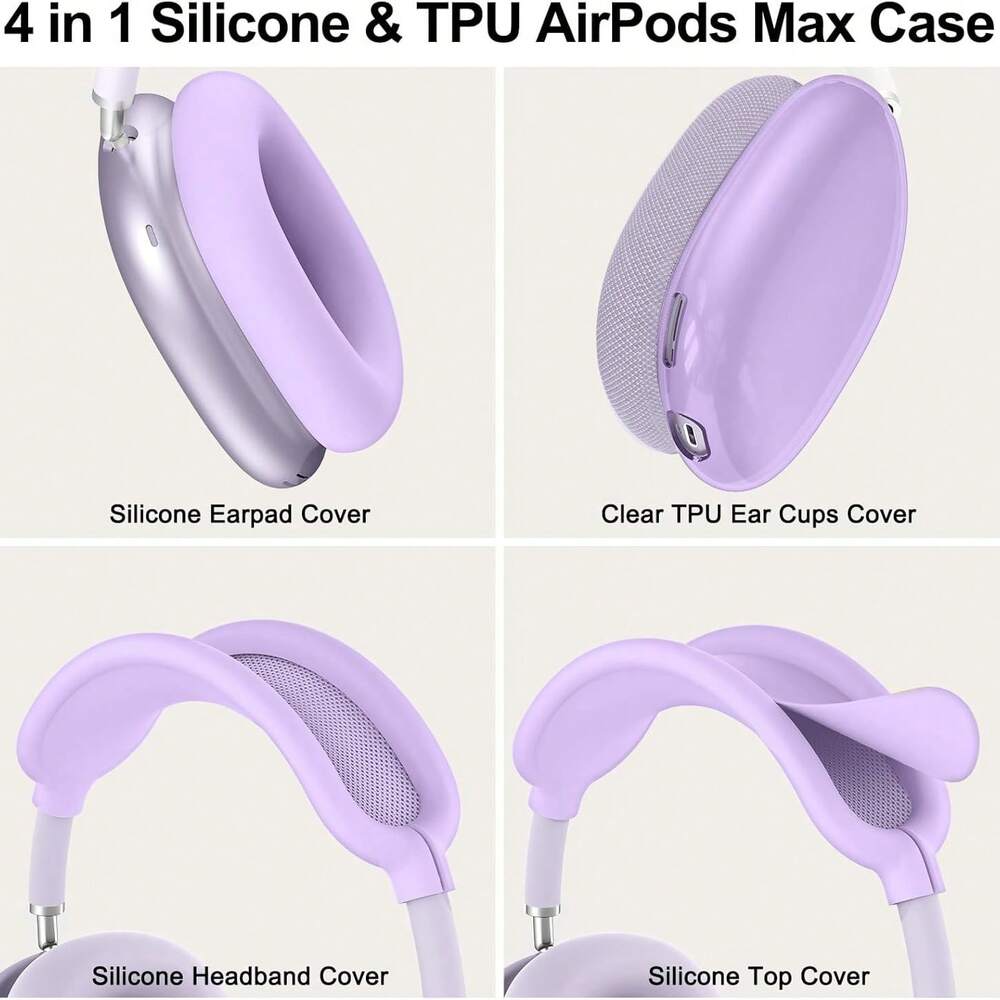 4-in-1 Clear Silicone Protective Set for AirPods Max, Transparent TPU Headband & Ear Cup Covers, Anti-Scratch Compatible with AirPods Max (USB-C)